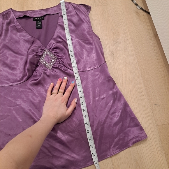 Lane Bryant Purple Satin Beaded Glam Y2K Babydoll Going Out Blouse Size 14 - Picture 8 of 9
